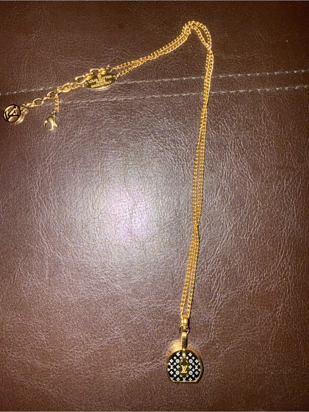 Gold-Tone Designer Logo Pendant Necklace - Black and Gold